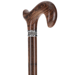 Scratch and Dent Derby Walking Cane With Genuine Bocote Wood Shaft and Pewter Rose Collar V1198