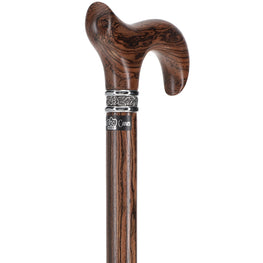 Scratch and Dent Derby Walking Cane With Genuine Bocote Wood Shaft and Pewter Rose Collar V1189