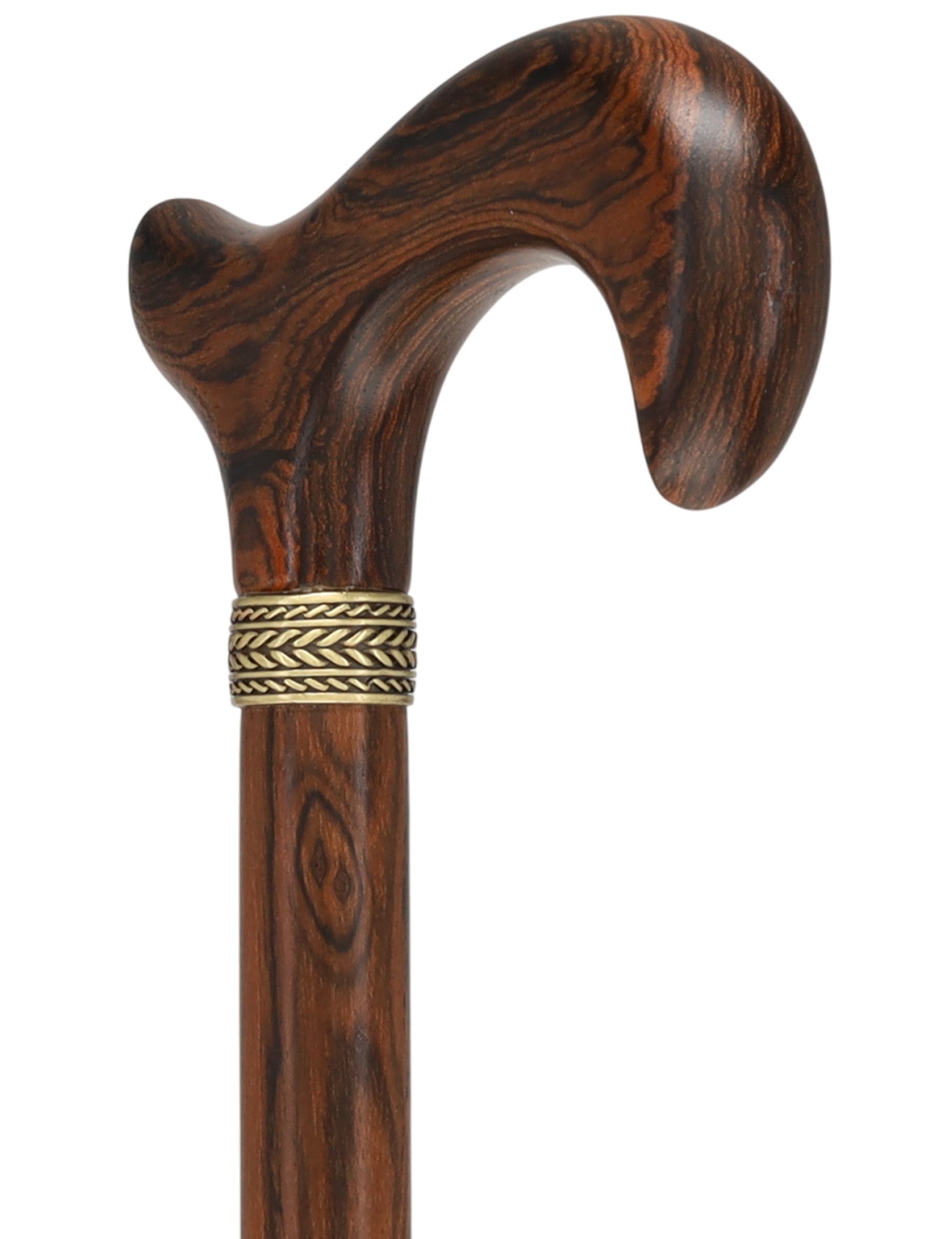 Luxury Natural Bocote Wood Derby Cane - Nature's Design Gold Pewter Collar