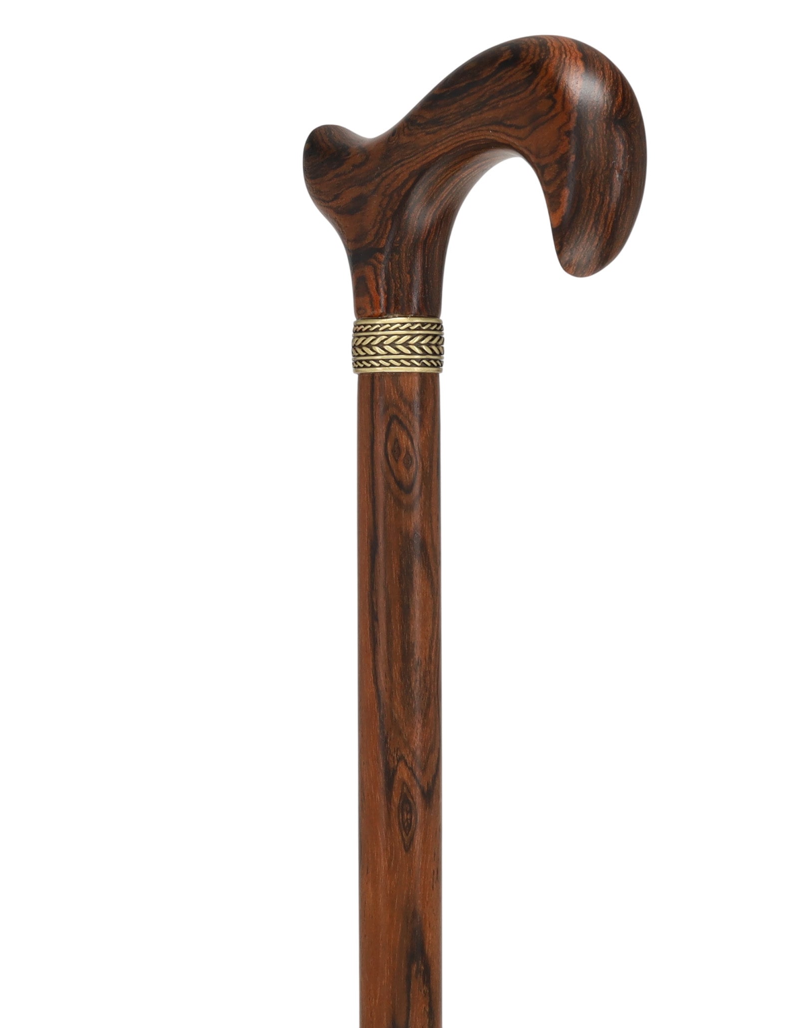Luxury Natural Bocote Wood Derby Cane - Nature's Design Gold Pewter Collar