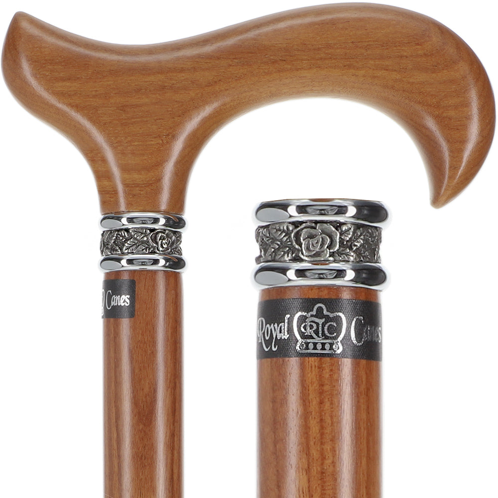 Afromosia Derby Cane: Distinct Afromosia Wood, Pewter Collar