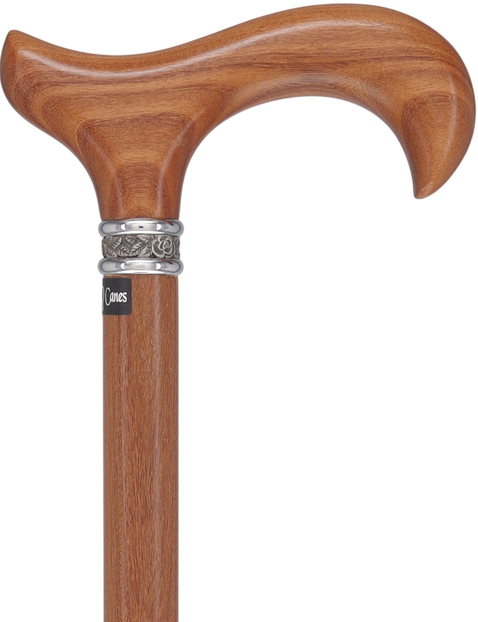 Afromosia Derby Cane: Distinct Afromosia Wood, Pewter Collar