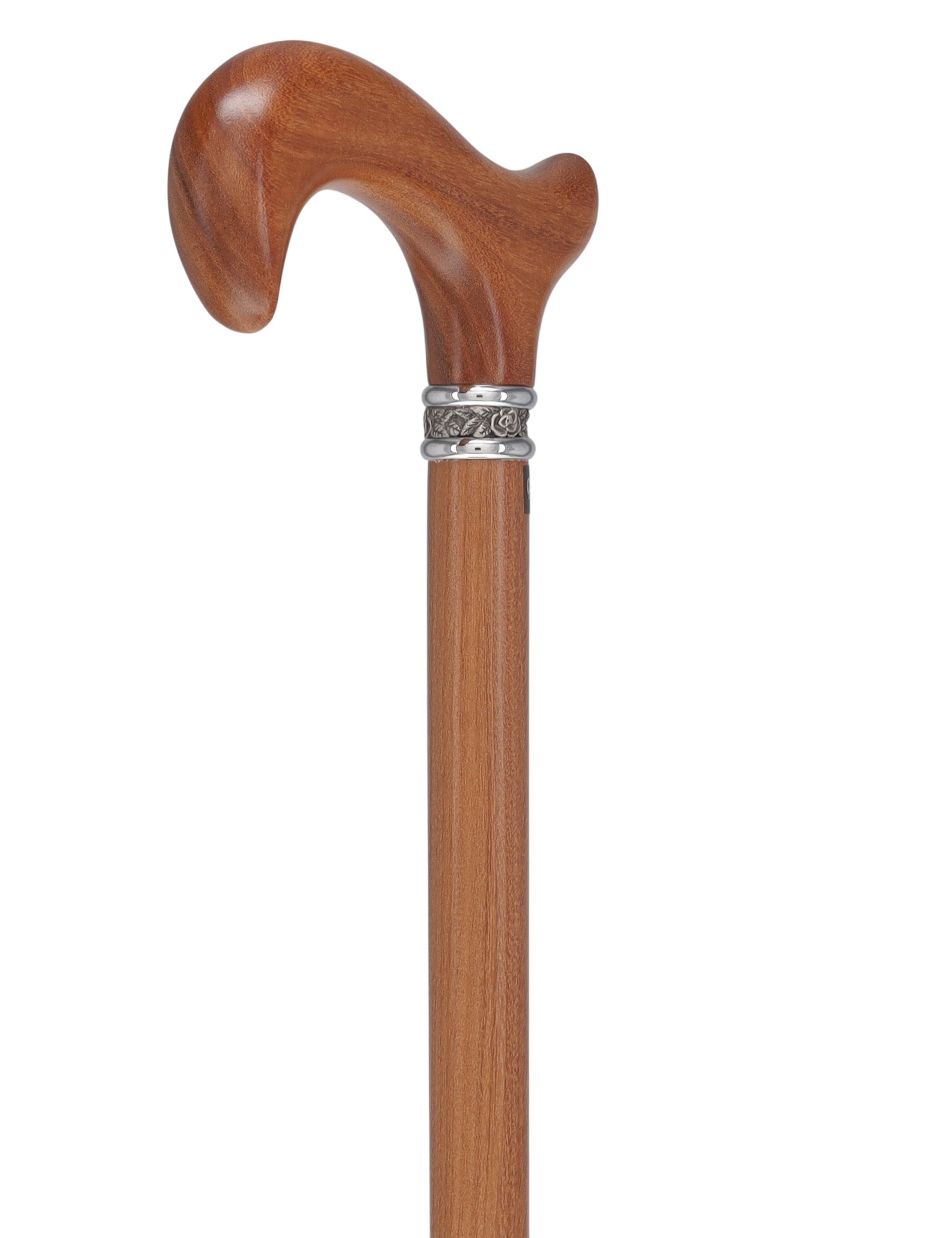Afromosia Derby Cane: Distinct Afromosia Wood, Pewter Collar