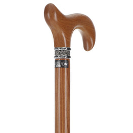 Afromosia Derby Cane: Distinct Afromosia Wood, Pewter Collar