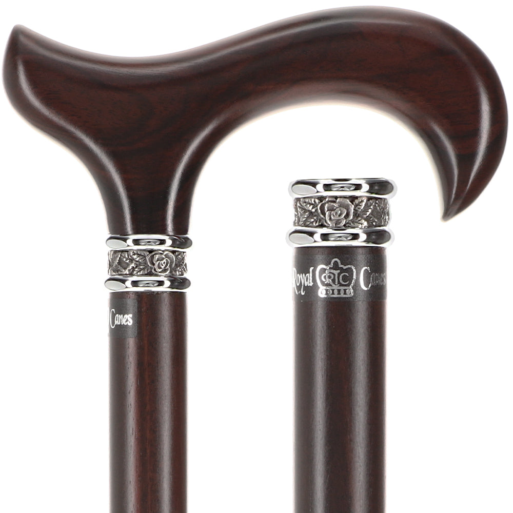 Luxury Derby Cane: Radiant Genuine Ebony Wood, Pewter Collar Option