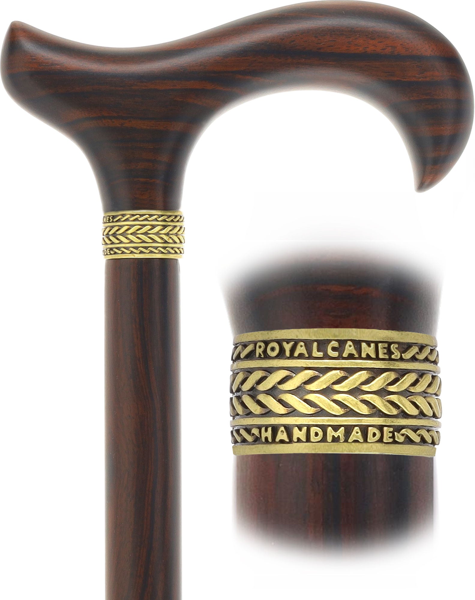 Luxury Derby Cane: Radiant Genuine Ebony Wood, Pewter Gold Collar