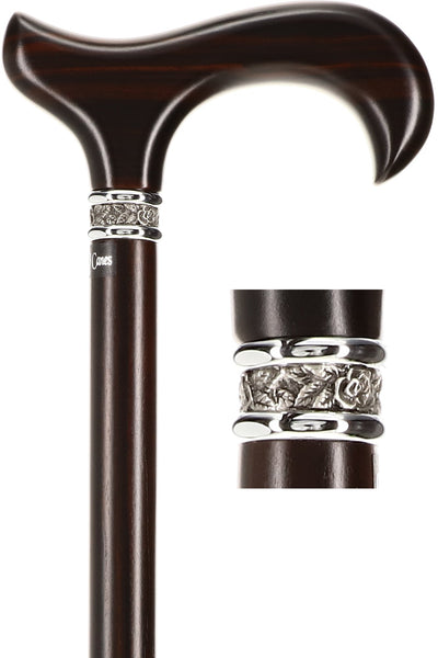 Scratch and Dent Premium Ebony Derby Walking Cane With Ebony Wood Shaft and Pewter Collar V3211