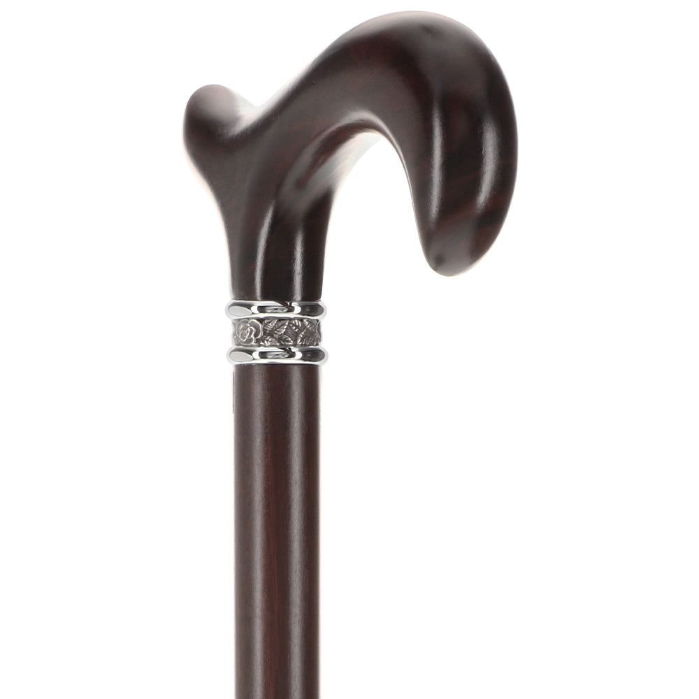 Luxury Derby Cane: Radiant Genuine Ebony Wood, Pewter Collar Option