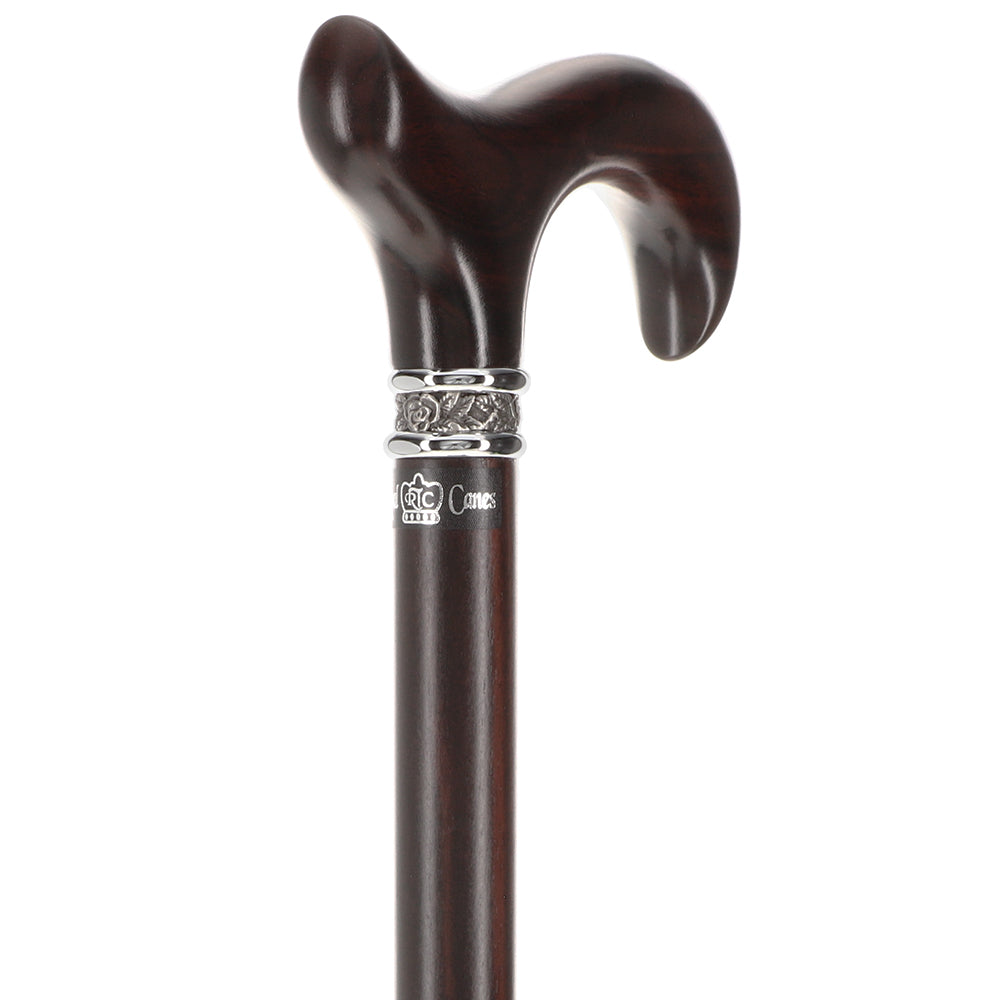 Luxury Derby Cane: Radiant Genuine Ebony Wood, Pewter Collar Option