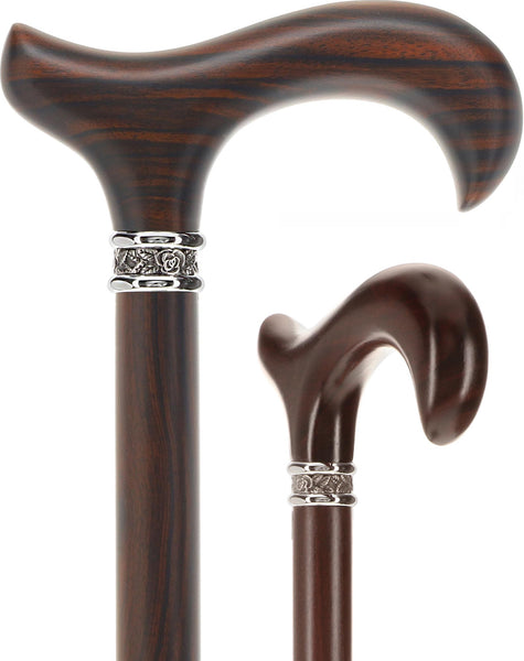 Luxury Derby Cane: Radiant Genuine Ebony Wood, Pewter Collar