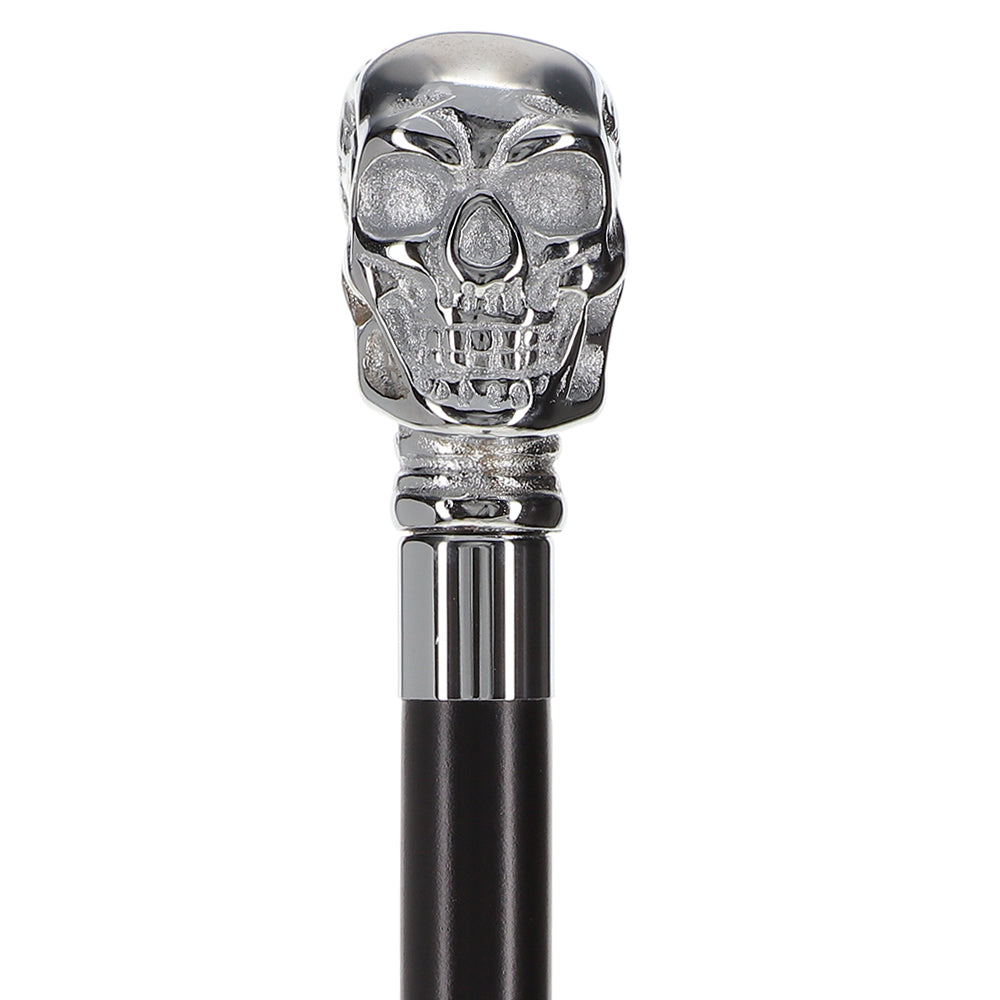 Premium Brass Chrome Skull Handle Stick: Black Beechwood