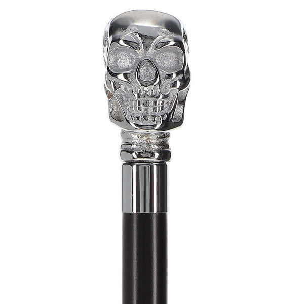 Scratch and Dent Premium Brass Chrome Skull Handle Stick: Black Beechwood V2087