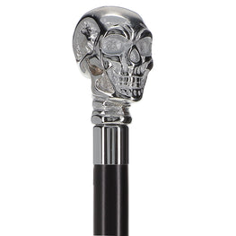 Silver-Plated Chrome Skull Handle Walking Stick With Black Beechwood Shaft