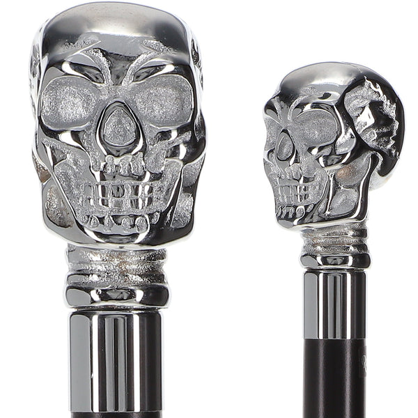 Scratch and Dent Premium Brass Chrome Skull Handle Stick: Black Beechwood V3405