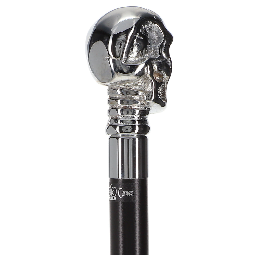 Premium Brass Chrome Skull Handle Stick: Black Beechwood