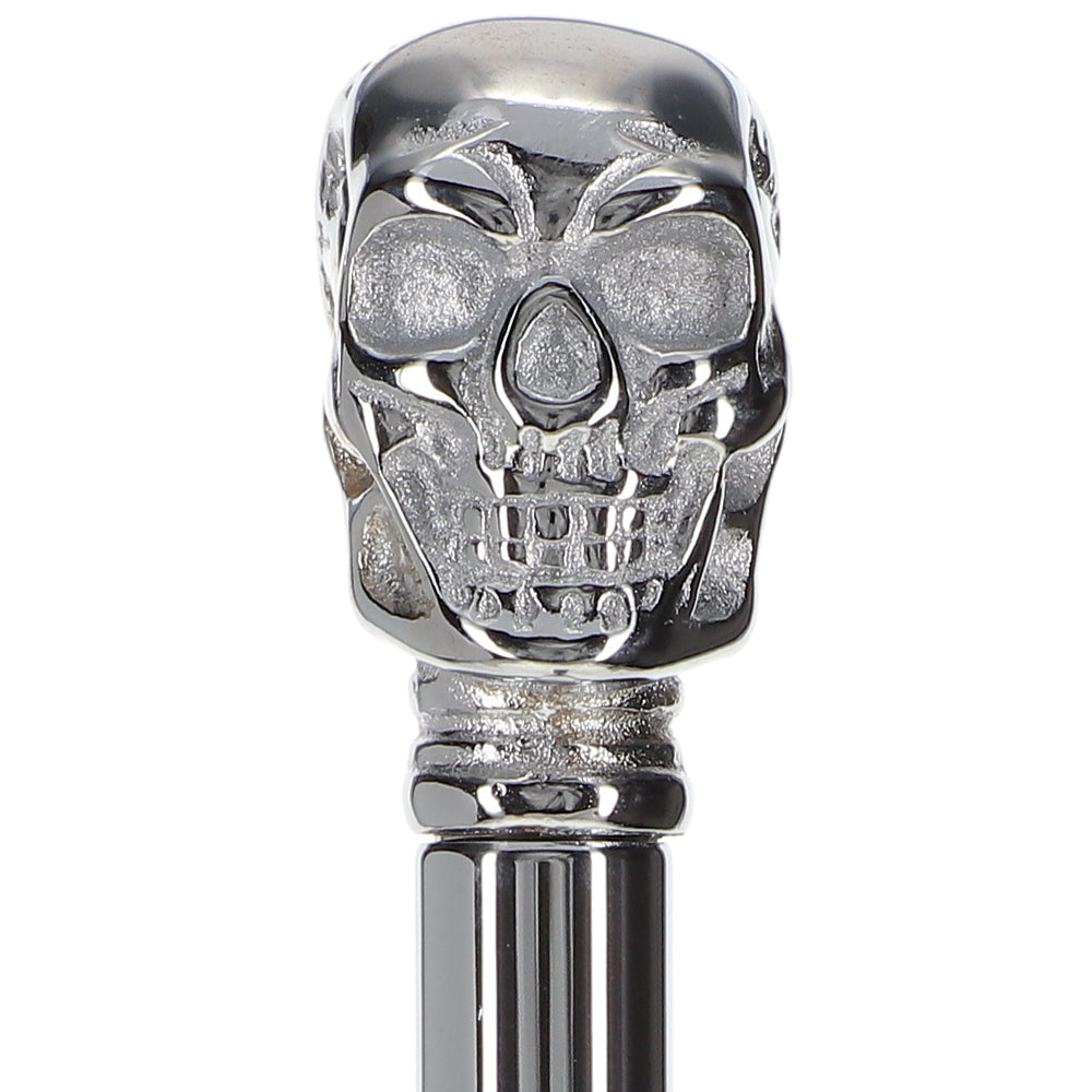 Premium Brass Chrome Skull Handle Stick: Black Beechwood