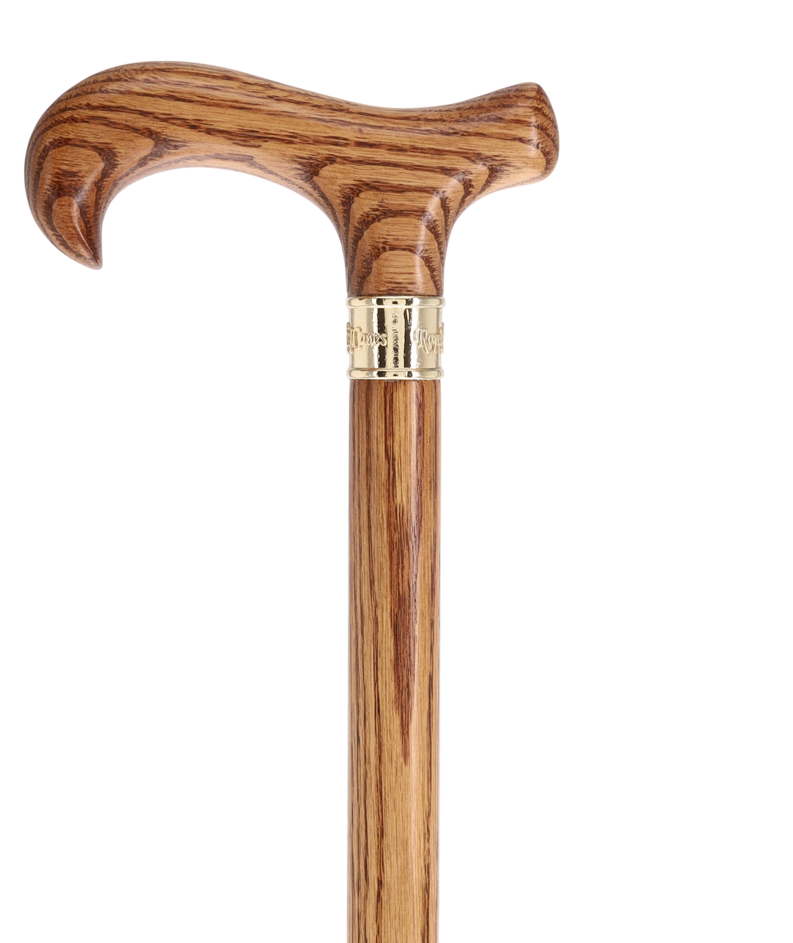Super Strong & Extra Long Oak Derby Cane: Gold Accent Collar by Royal Canes