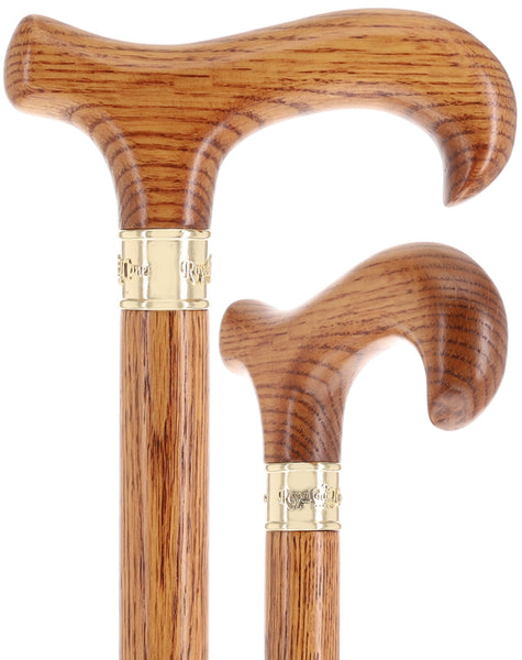 Super Strong & Extra Long Oak Derby Cane: Gold Accent Collar by Royal Canes