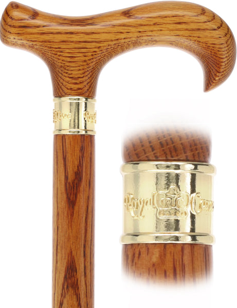 Super Strong & Extra Long Oak Derby Cane: Gold Accent Collar by Royal Canes