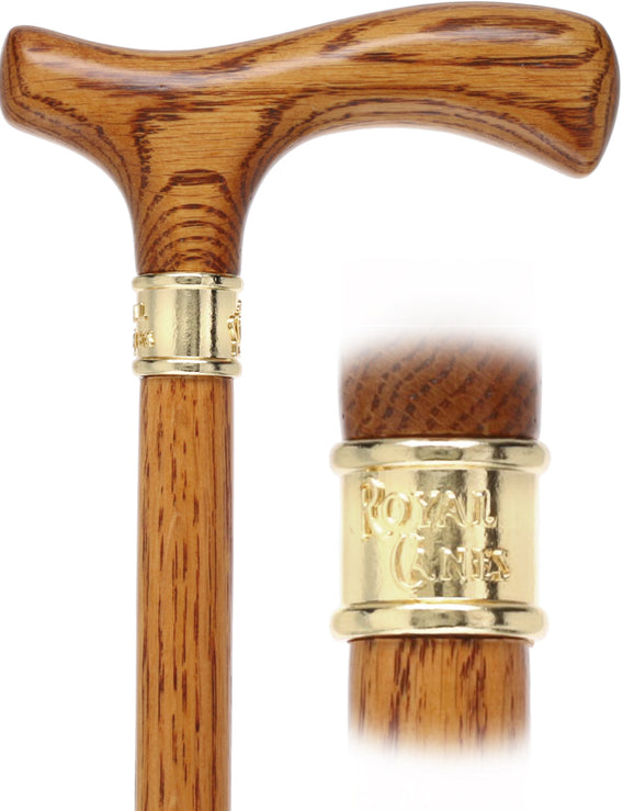 Strong Natural Oak Fritz Walking Cane & Brass Embossed Collar