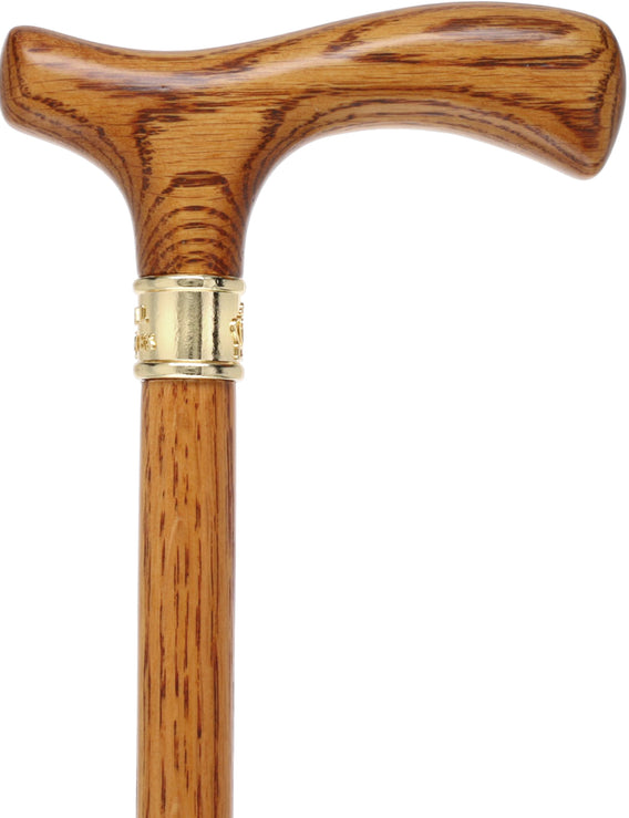 Strong Natural Oak Fritz Walking Cane & Brass Embossed Collar