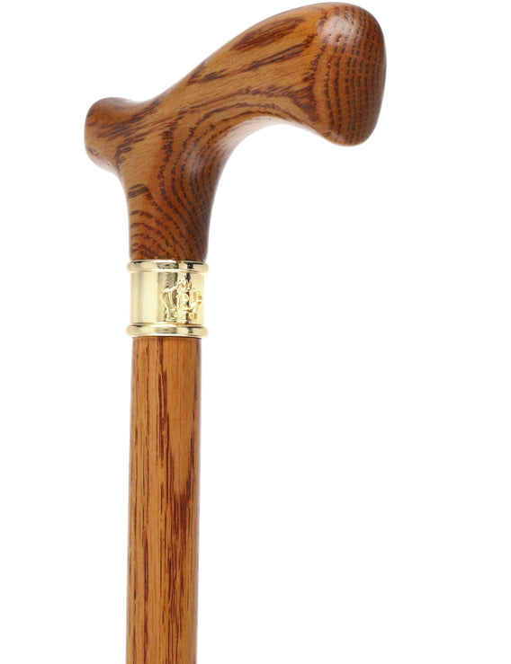 Strong Natural Oak Fritz Walking Cane & Brass Embossed Collar