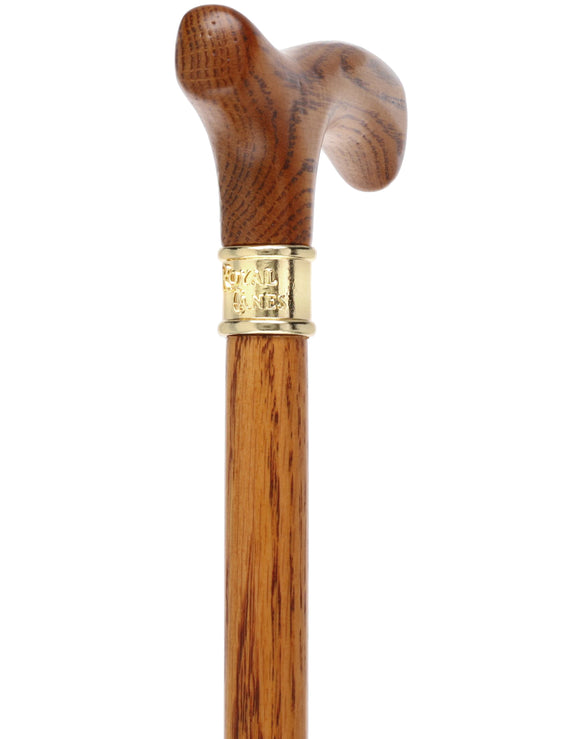 Strong Natural Oak Fritz Walking Cane & Brass Embossed Collar