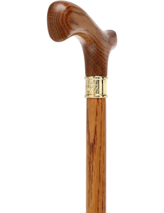 Strong Natural Oak Fritz Walking Cane & Brass Embossed Collar