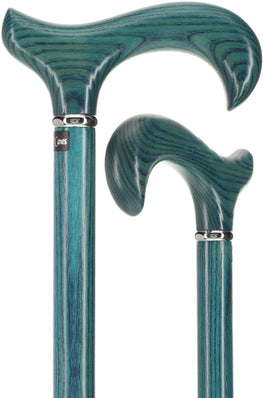 Scratch and Dent Blue Denim Derby Walking Cane With Ash Wood Shaft and Silver Collar V2201