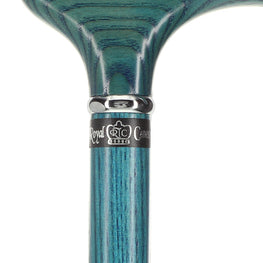 Scratch and Dent Blue Denim Derby Walking Cane With Ash Wood Shaft and Silver Collar V2201