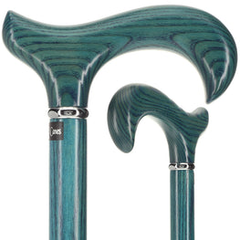 Scratch and Dent Blue Denim Derby Walking Cane With Ash Wood Shaft and Silver Collar V2423