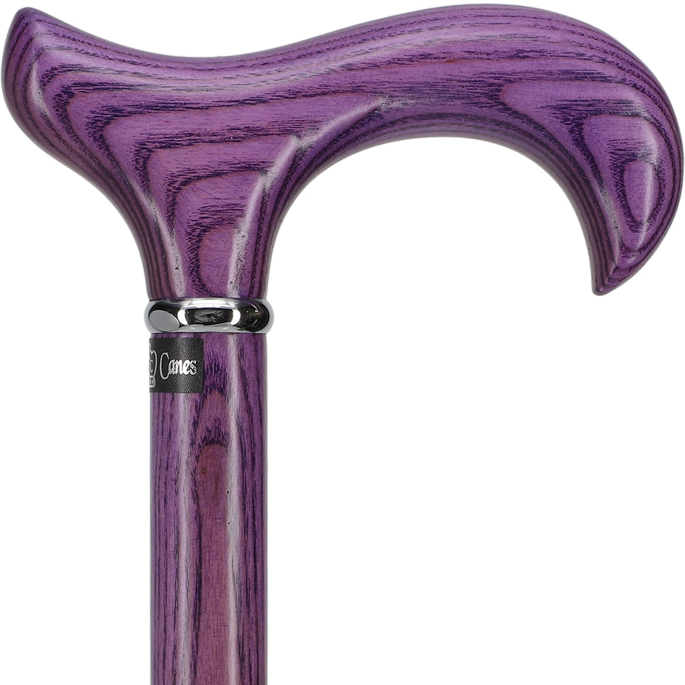 Vivid Purple Derby Walking Cane With Ash Wood Shaft and Silver Collar w/ SafeTbase
