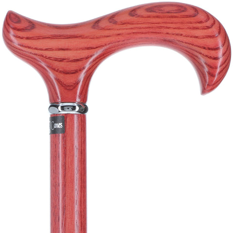 Scratch and Dent Vibrant Red Derby Walking Cane With Ash Wood Shaft and Silver Collar V2303