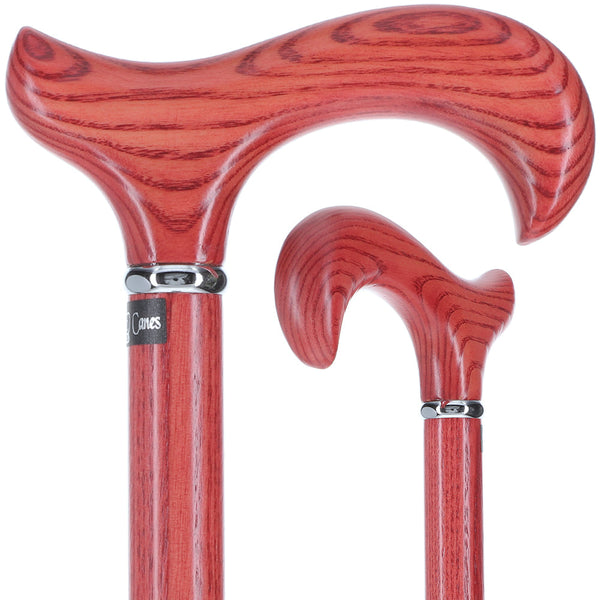 Scratch and Dent Vibrant Red Derby Walking Cane With Ash Wood Shaft and Silver Collar V2303