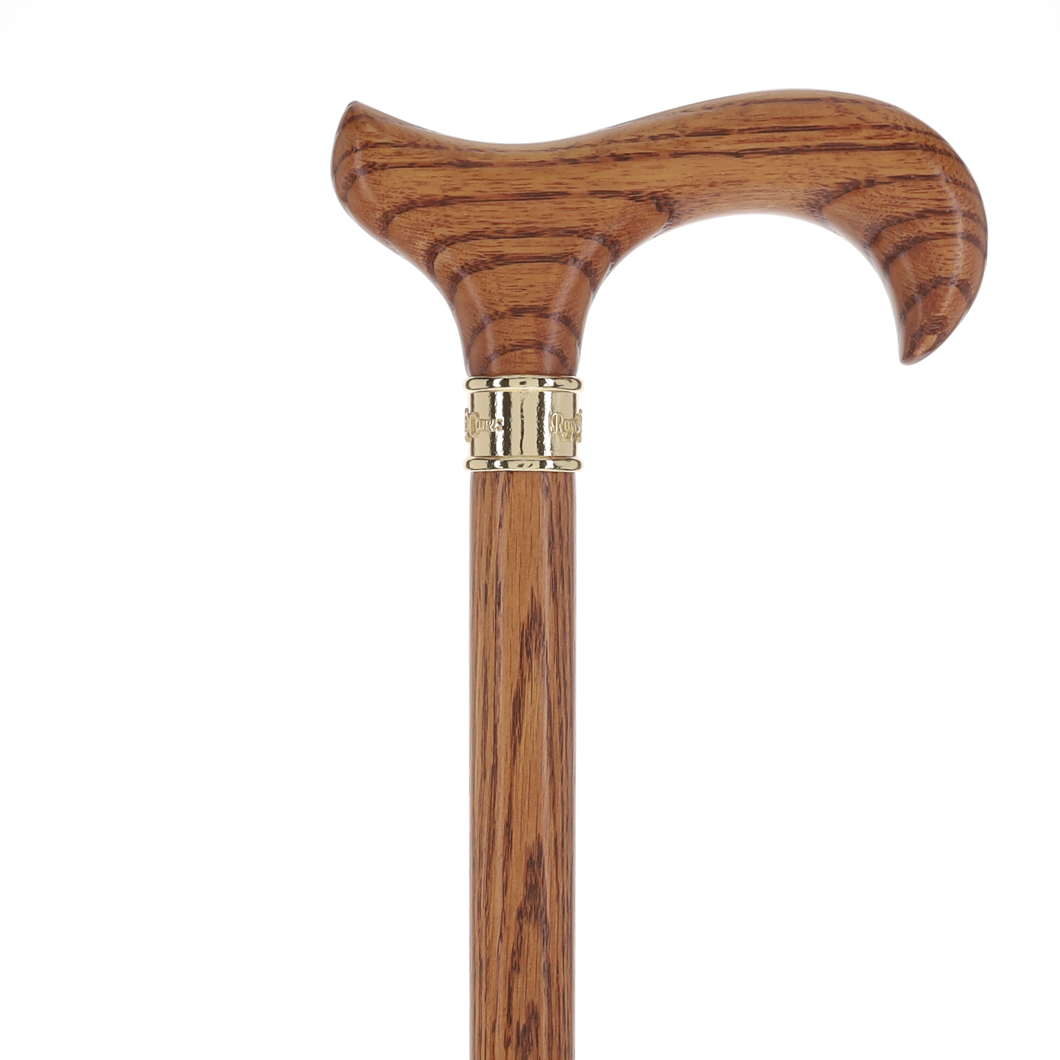 Strong Natural Oak Derby Walking Cane & Brass Embossed Collar