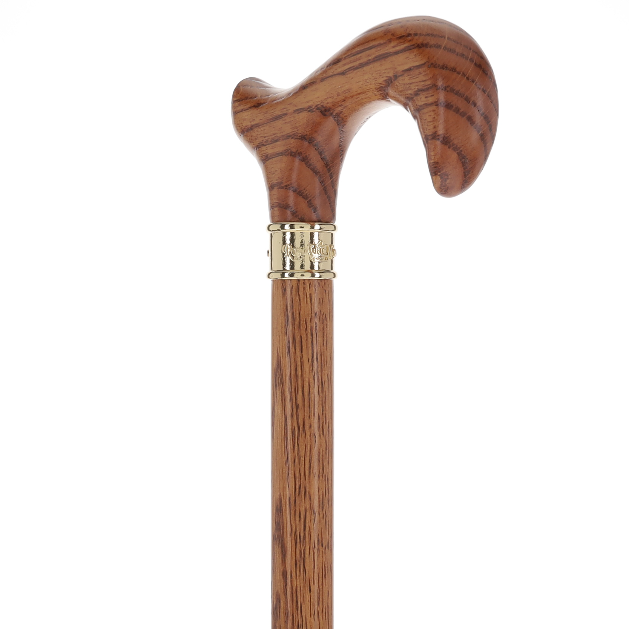 Strong Natural Oak Derby Walking Cane & Brass Embossed Collar