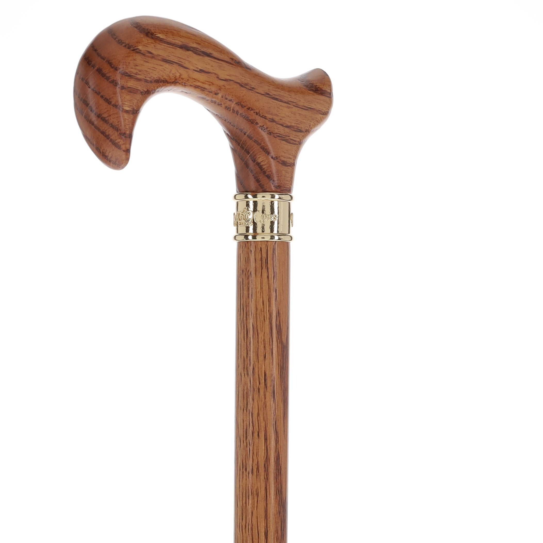 Strong Natural Oak Derby Walking Cane & Brass Embossed Collar