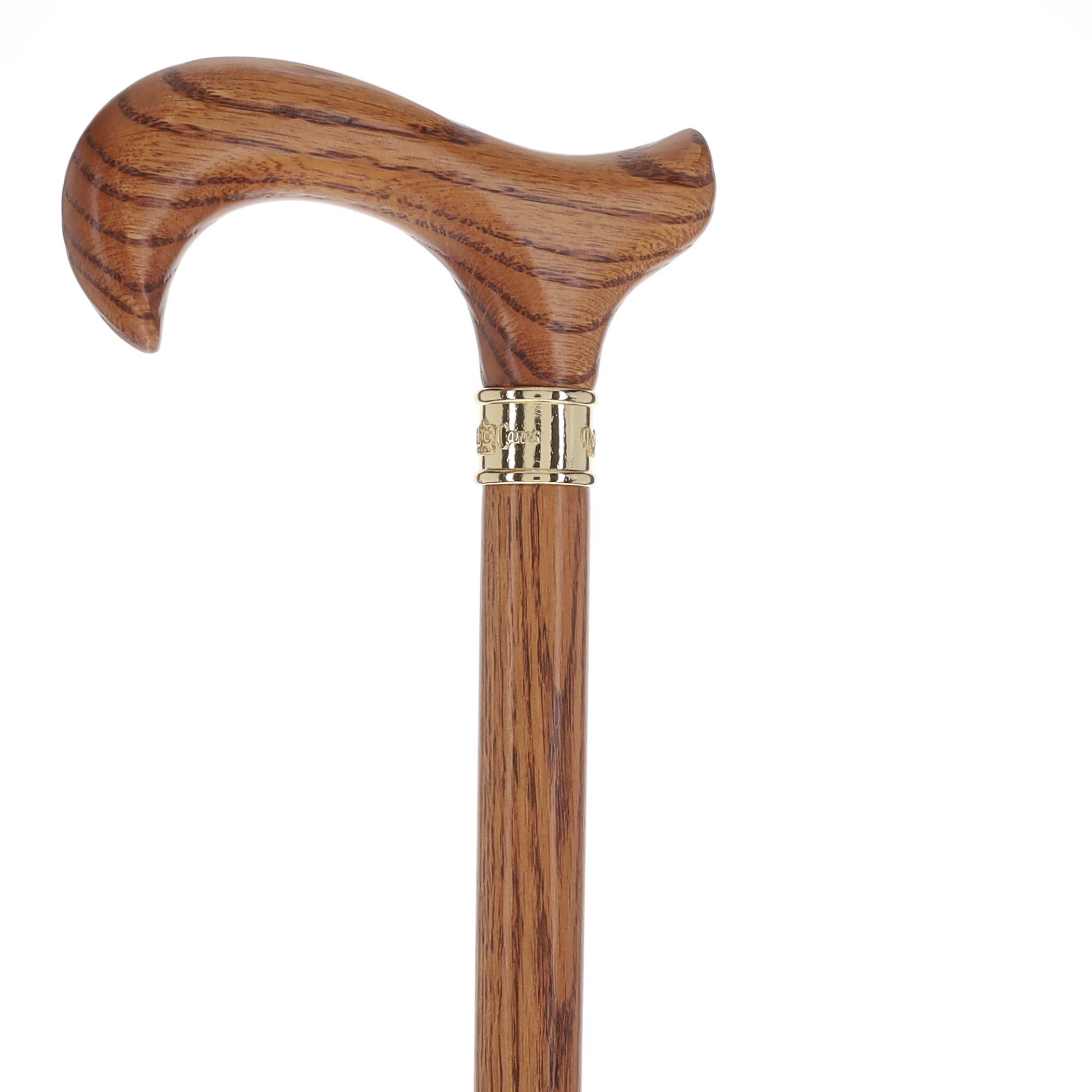 Strong Natural Oak Derby Walking Cane & Brass Embossed Collar