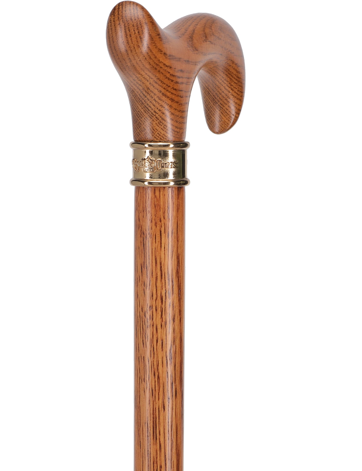 Strong Natural Oak Derby Walking Cane & Brass Embossed Collar