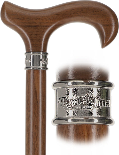 Rich Genuine Walnut Derby Cane - Embossed Collar