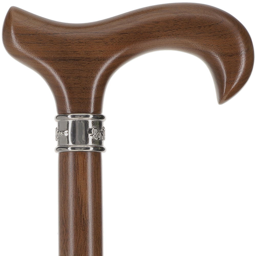 Rich Genuine Walnut Derby Cane - Embossed Collar