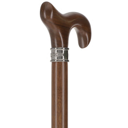 Walnut Derby-Handle Walking Cane with Embossed Steel Collar