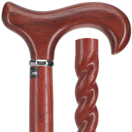 Rope Twist Derby Walking Cane With Padauk Wood Shaft and Silver Collar