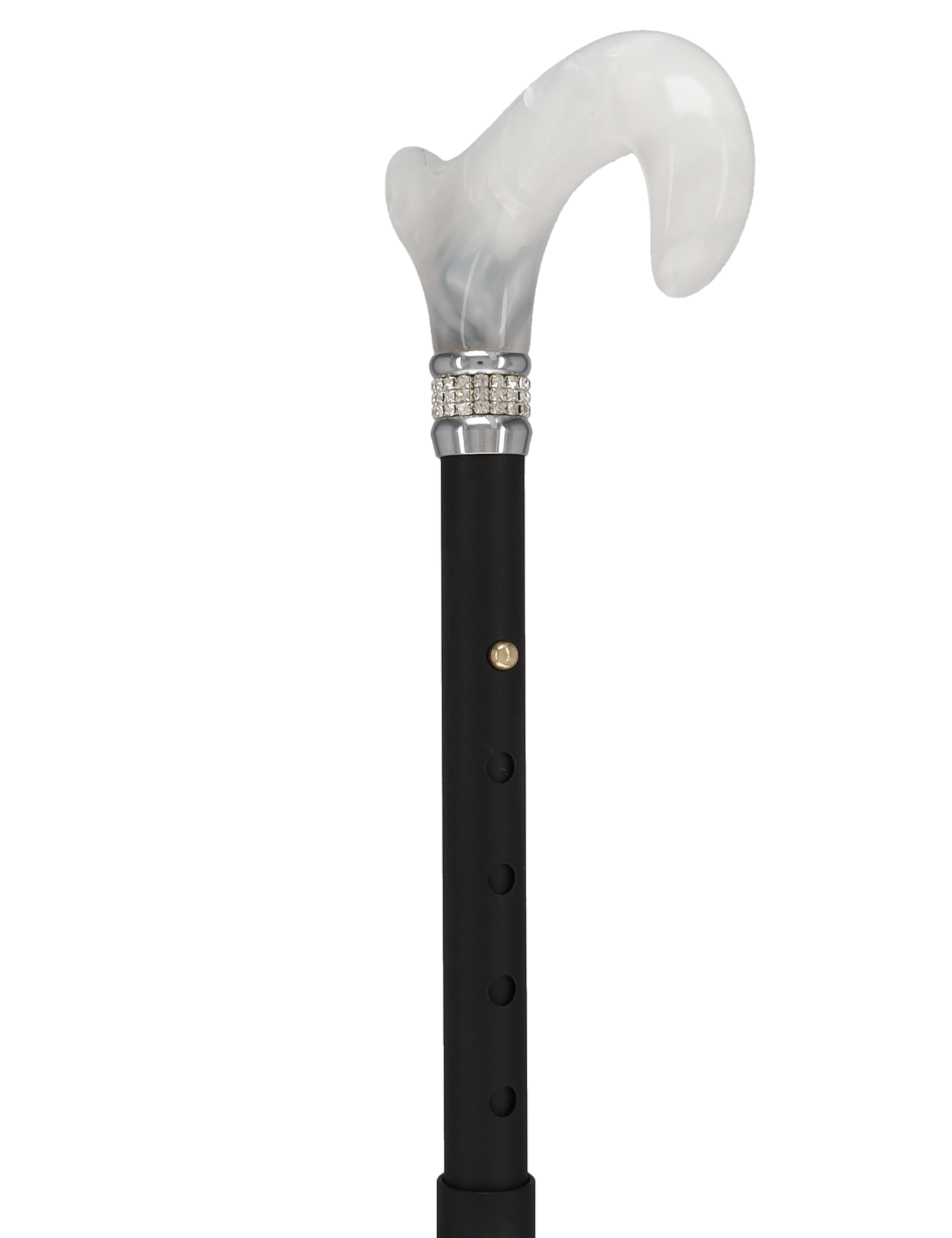 Black and White Pearlz with Rhinestone Collar and Black Designer Adjustable Orthopedic Folding Cane