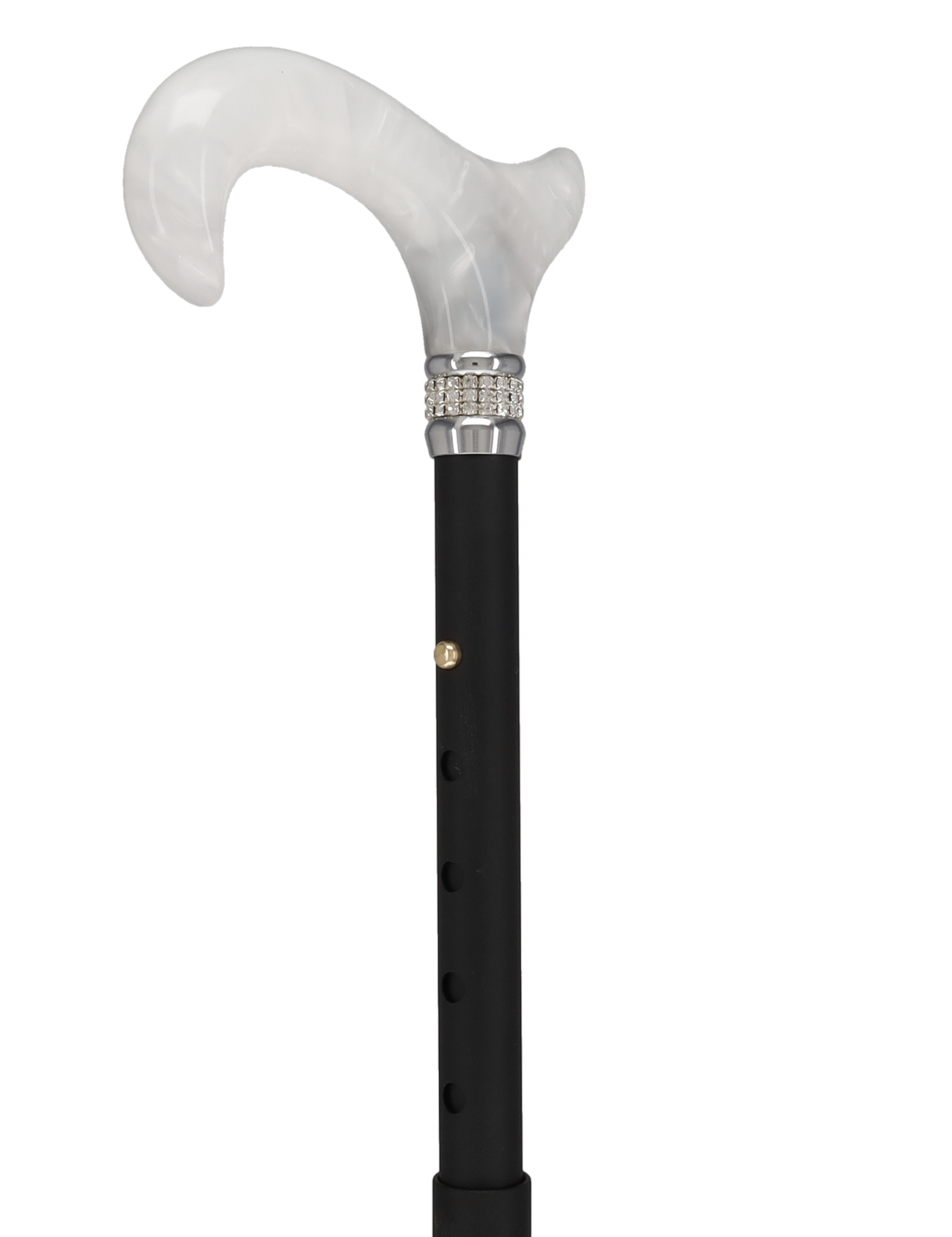 Black and White Pearlz with Rhinestone Collar and Black Designer Adjustable Orthopedic Folding Cane