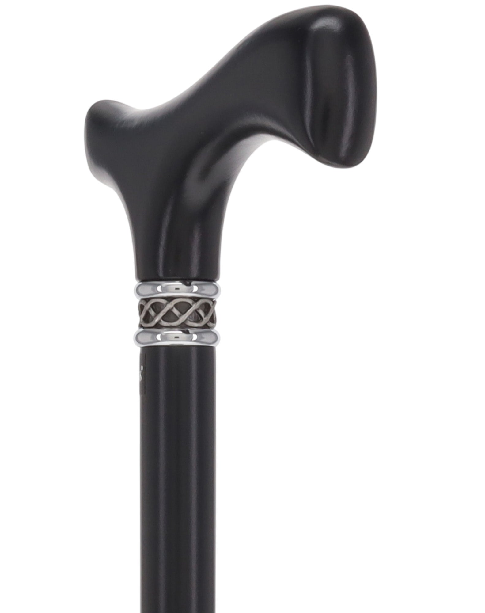 Slim Line Fritz Cane: Black Beechwood, Braided Pewter Collar