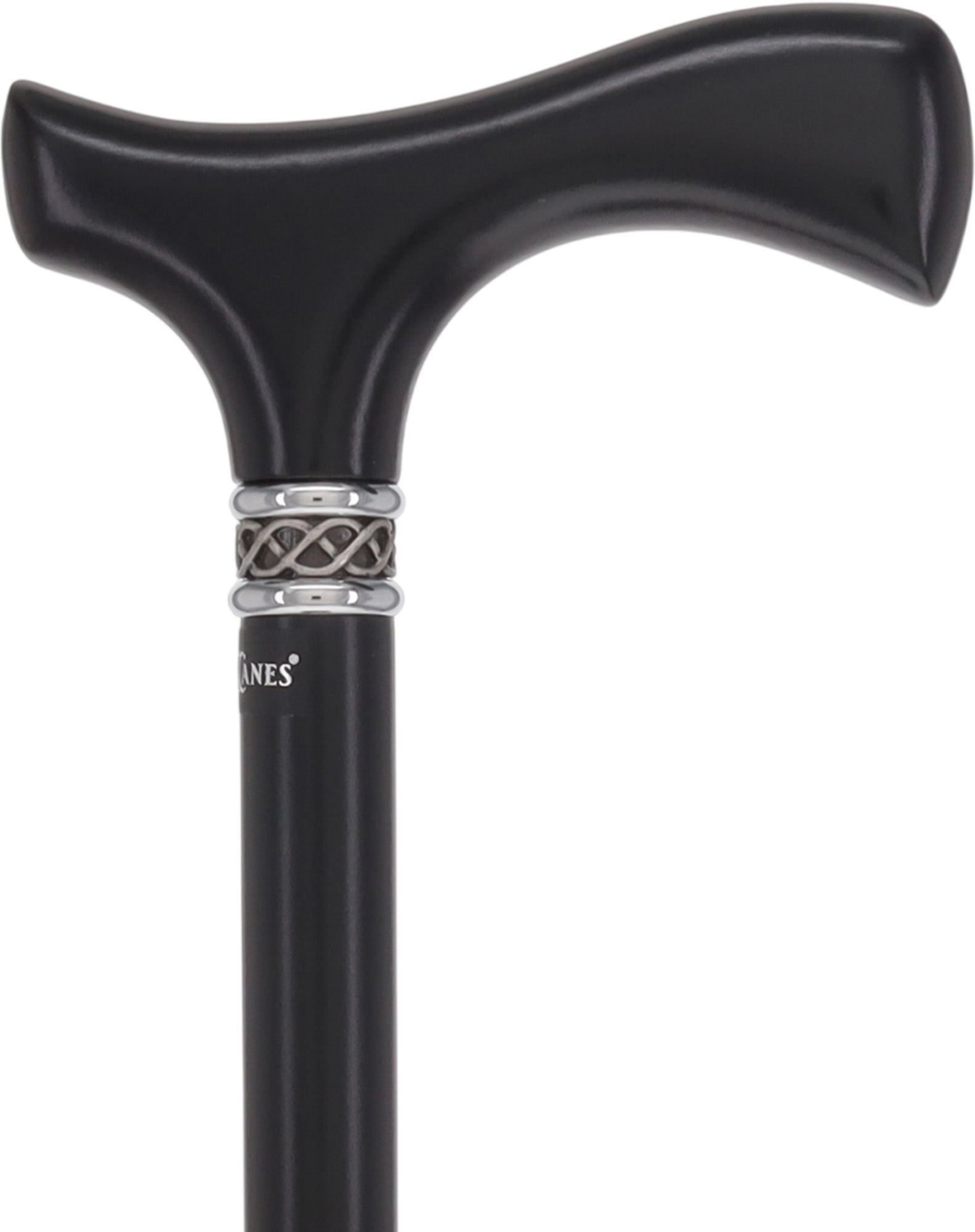 Slim Line Fritz Cane: Black Beechwood, Braided Pewter Collar