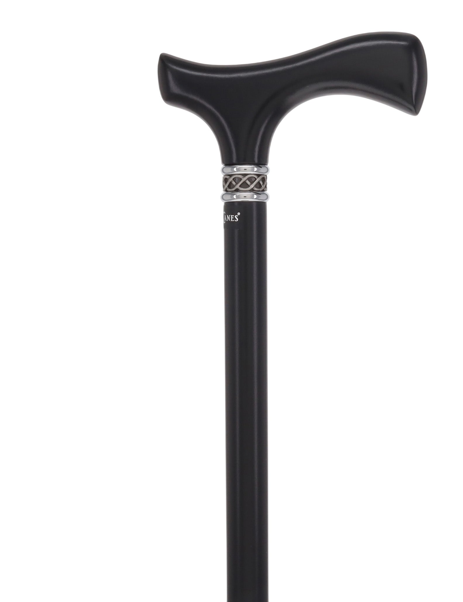 Slim Line Fritz Cane: Black Beechwood, Braided Pewter Collar