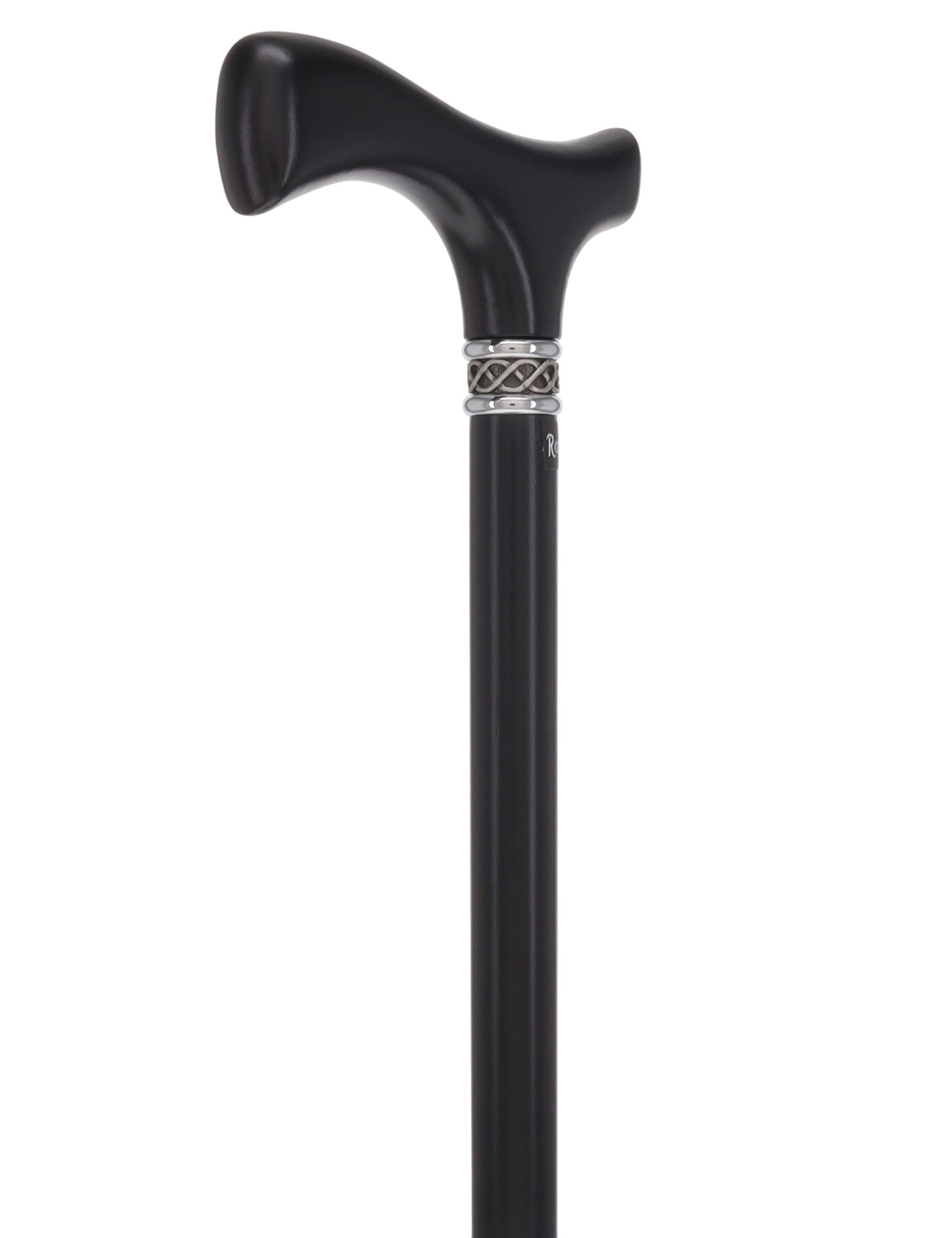 Slim Line Fritz Cane: Black Beechwood, Braided Pewter Collar