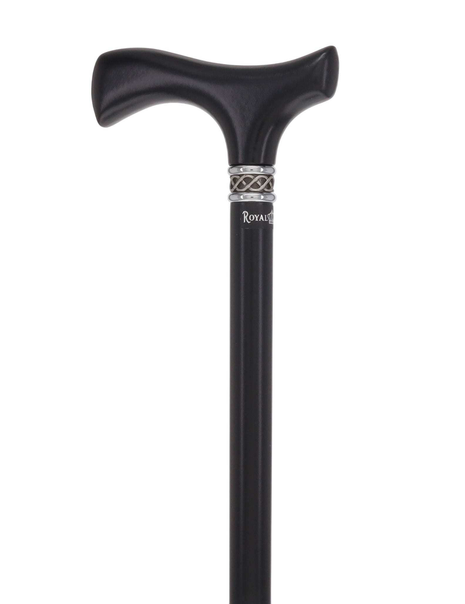 Slim Line Fritz Cane: Black Beechwood, Braided Pewter Collar